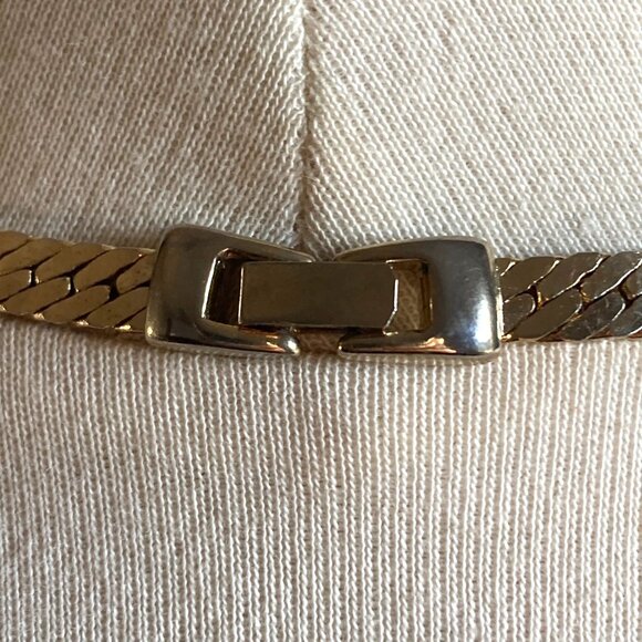 Vintage Gold Tone Solitaire Rhinesotne Necklace Herringbone Chain 17in Korea - Picture 12 of 13